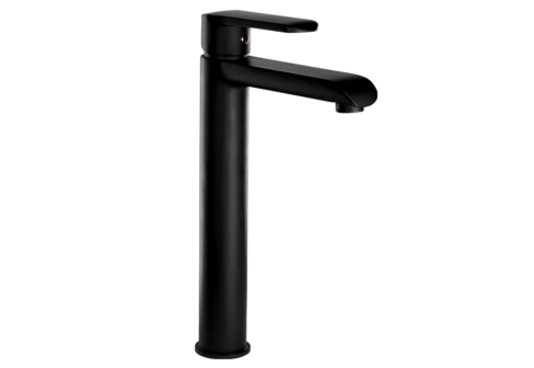 Un mitigeur monotrou de lavabo réhaussé noir mat